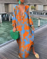 Colorful Print V-Neck Loose Retro Comfortable Maxi Dress - Image 2