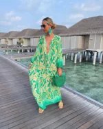 Colorful Print V-Neck Loose Retro Comfortable Maxi Dress - Image 3