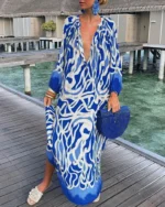 Colorful Print V-Neck Loose Retro Comfortable Maxi Dress - Image 4