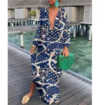 Colorful Print V-Neck Loose Retro Comfortable Maxi Dress - Image 5