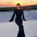 Long Sleeve Round Neck See Through Summer Cover Up Dress