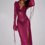 Mesh See Through Dress with Sexy Ruffles - Image 3