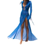 Mesh See Through Dress with Sexy Ruffles - Image 5