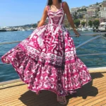 Floral Printed Sleeveless High Waist Dress